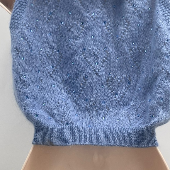 Alessandra Rich Crystal Embellished Ruffled-Neck Crop Knitted Sleeveless Sweater - Picture 10 of 16